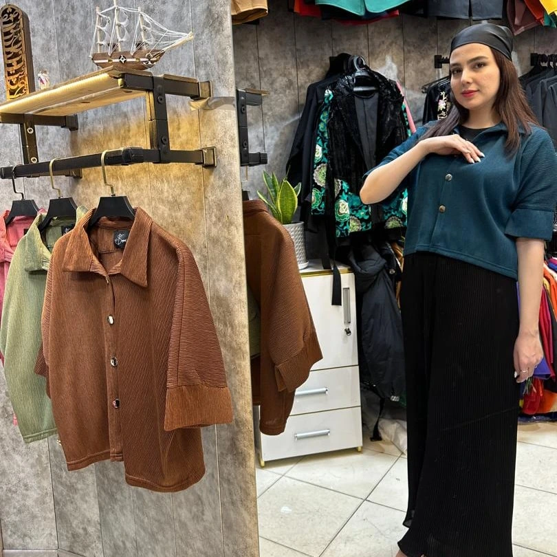 پیراهن استین سه رب ژاکارد پلیسه